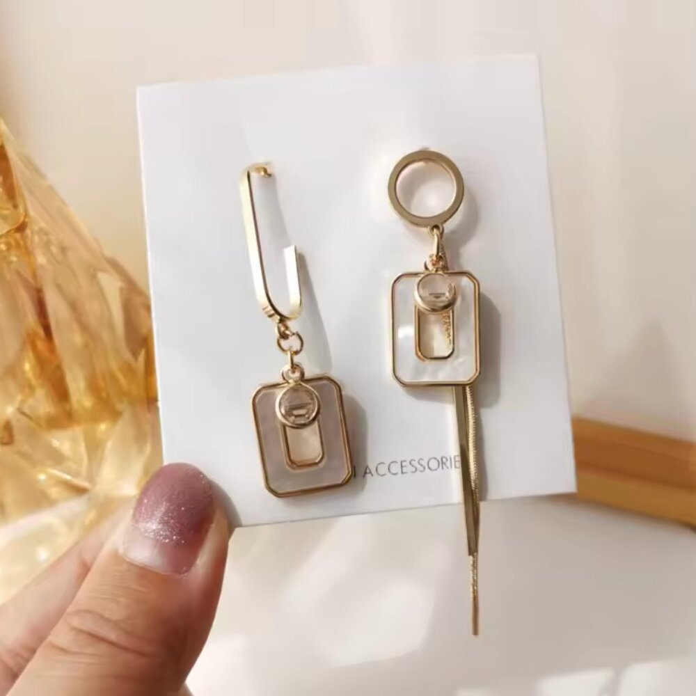 Modern Asymmetrical Geometric Drop Earrings – .925 Silver Needle, Gold Finish